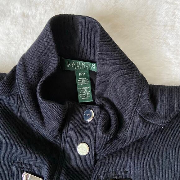 Lauren Ralph Lauren Black Moto Jacket Size Medium Petite - Picture 4 of 5